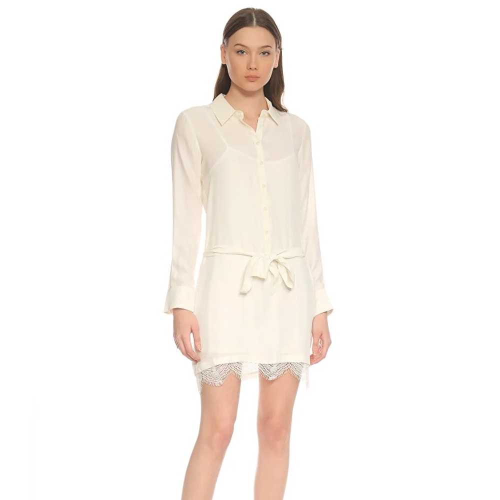 NWT‎ David Lerner Henley Silk Shirtdress Lace Hem Size Large